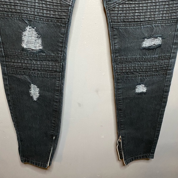 Marc Wenn Distressed Denim Biker Jeans - Picture 3 of 10